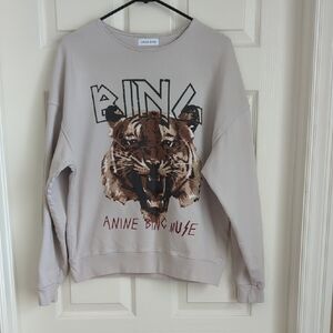 Anine Bing Tiger Graphic Crewneck Sweatshirt – Oatmeal Tan